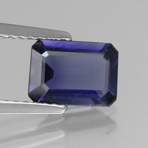 0.99캐럿 천연 바이올렛 블루 아이올라이트, 에메랄드 컷, 7.9×5.8 mm, VS