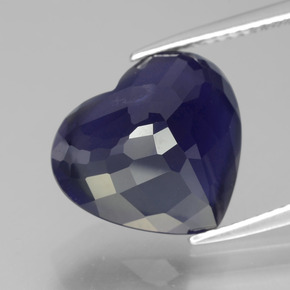 7.41캐럿 천연 바이올렛 블루 아이올라이트, 하트 모양, 13.5×12 mm, VS-SI