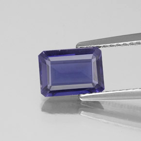 1.09캐럿 천연 바이올렛 블루 아이올라이트, 에메랄드 컷, 8.2×5.9 mm, VS