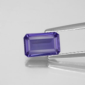 0.88캐럿 천연 바이올렛 블루 아이올라이트, 에메랄드 컷, 8.2×5.3 mm, VS