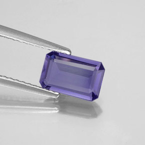 0.88캐럿 천연 바이올렛 블루 아이올라이트, 에메랄드 컷, 8.2×5.3 mm, VS
