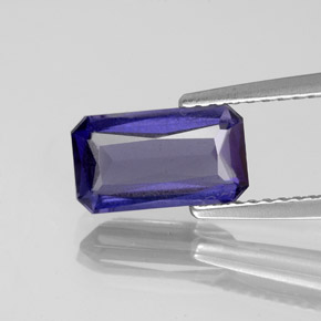 1.33캐럿 천연 바이올렛 블루 아이올라이트, 에메랄드 컷, 9.7×5.5 mm, VS