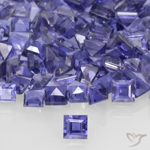 0.12캐럿 천연 딥 퍼플 아이올라이트, 스퀘어, 3×3 mm, VVS-VS