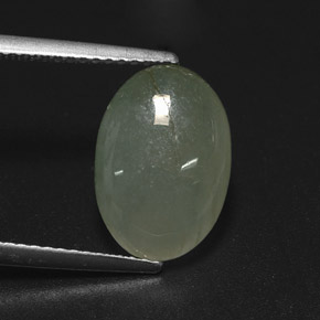 5.09캐럿 천연 화이트 그린 경옥, 타원형 컷, 13.2×9.1 mm, 투명한
