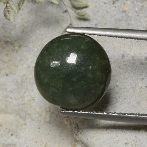 7.82캐럿 천연 딥 그린 경옥, 라운드 컷, 12.38 mm, 불투명체