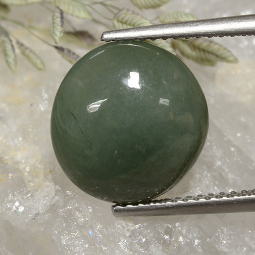 6.91캐럿 천연 미디엄 그린 경옥, 라운드 컷, 12.48 mm, 투명한