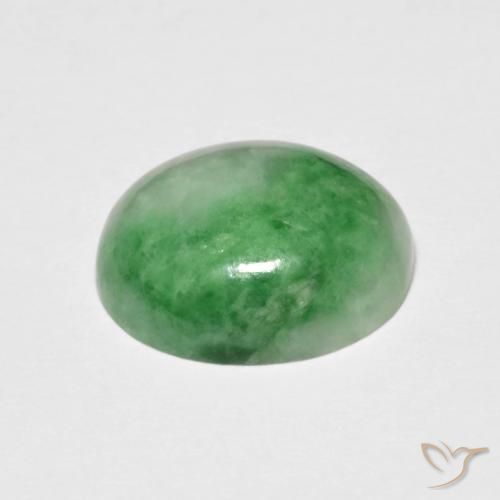 5.45캐럿 천연 미디엄 그린 경옥, 타원형 컷, 12.5×10.3 mm, 불투명체