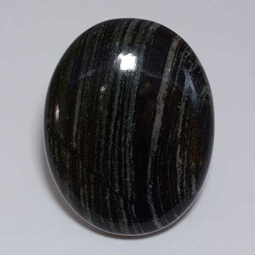 57.34캐럿 천연 회색 선이 있는 검정색 재스퍼, 타원형 컷, 32.4×25.7 mm, 불투명체