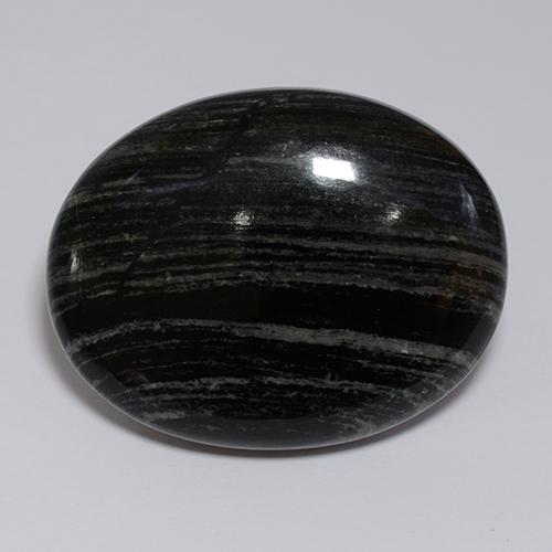 57.34캐럿 천연 회색 선이 있는 검정색 재스퍼, 타원형 컷, 32.4×25.7 mm, 불투명체