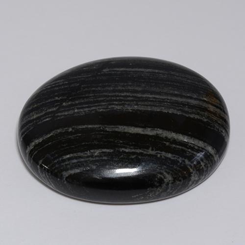 57.34캐럿 천연 회색 선이 있는 검정색 재스퍼, 타원형 컷, 32.4×25.7 mm, 불투명체