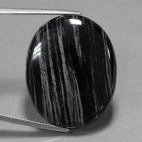 54.69캐럿 천연 회색 선이 있는 검정색 재스퍼, 타원형 컷, 32.8×26.2 mm, 불투명체