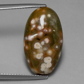 10.86캐럿 천연 멀티컬러 재스퍼, 타원형 컷, 21.6×11.2 mm, 불투명체