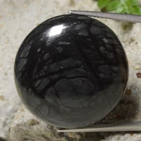 32.19캐럿 천연 회색 선이 있는 검정색 재스퍼, 라운드 컷, 24.62 mm, 불투명체