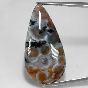 22.85캐럿 천연 멀티컬러 재스퍼, 배 모양, 34.4×17.5 mm, 투명한