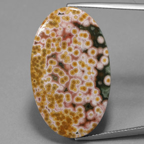 30.45캐럿 천연 멀티컬러 재스퍼, 타원형 컷, 33.1×20.2 mm, 불투명체