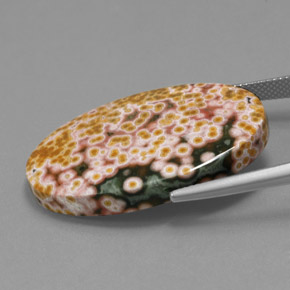 30.45캐럿 천연 멀티컬러 재스퍼, 타원형 컷, 33.1×20.2 mm, 불투명체