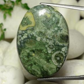 30.39캐럿 천연 멀티컬러 재스퍼, 타원형 컷, 32.8×23.4 mm, 불투명체