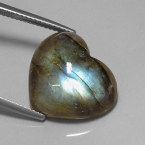 11.96캐럿 천연 멀티컬러 라브라도라이트, 하트 모양, 18×15.5 mm, 투명한