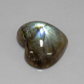 11.96캐럿 천연 멀티컬러 라브라도라이트, 하트 모양, 18×15.5 mm, 투명한