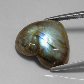 11.96캐럿 천연 멀티컬러 라브라도라이트, 하트 모양, 18×15.5 mm, 투명한
