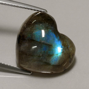 13.50캐럿 천연 멀티컬러 라브라도라이트, 하트 모양, 17.8×15.5 mm, 투명한