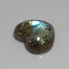 11.69캐럿 천연 멀티컬러 라브라도라이트, 하트 모양, 17.9×15.3 mm, 투명한
