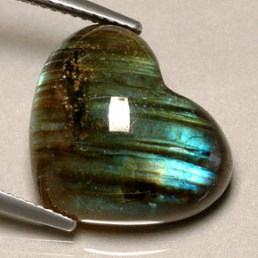 12.57캐럿 천연 멀티컬러 라브라도라이트, 하트 모양, 18×15 mm, 투명한