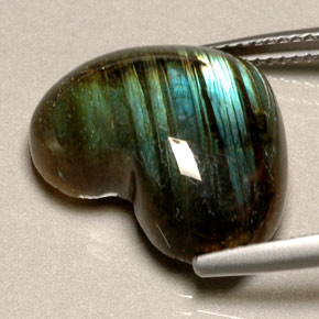 12.57캐럿 천연 멀티컬러 라브라도라이트, 하트 모양, 18×15 mm, 투명한