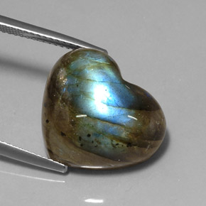 13.91캐럿 천연 멀티컬러 라브라도라이트, 하트 모양, 18×15.2 mm, 투명한