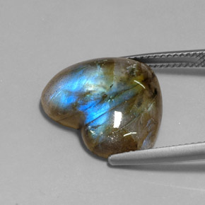 10.21캐럿 천연 멀티컬러 라브라도라이트, 투명한, 15.2×17.4 mm, 투명/반투명
