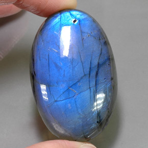 93.88캐럿 천연 멀티컬러 라브라도라이트, 타원형 컷, 42.6×27.3 mm, 투명한