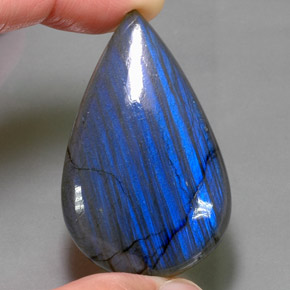 68.82캐럿 천연 멀티컬러 라브라도라이트, 배 모양, 44.7×27.8 mm, 불투명체