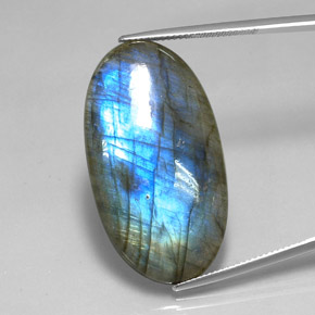 32.75캐럿 천연 멀티컬러 라브라도라이트, 타원형 컷, 35.6×19.5 mm, 투명한