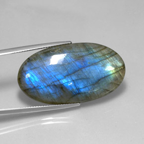 32.75캐럿 천연 멀티컬러 라브라도라이트, 타원형 컷, 35.6×19.5 mm, 투명한