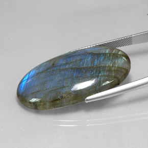 32.75캐럿 천연 멀티컬러 라브라도라이트, 타원형 컷, 35.6×19.5 mm, 투명한