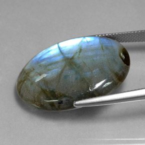 28.90캐럿 천연 멀티컬러 라브라도라이트, 타원형 컷, 28.8×22 mm, 투명한