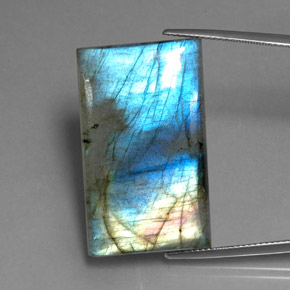 35.25캐럿 천연 멀티컬러 라브라도라이트, 바게트, 31.1×18.6 mm, 투명한