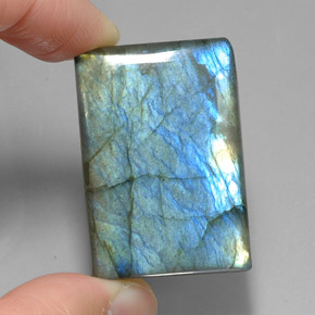 74.95캐럿 천연 멀티컬러 라브라도라이트, 바게트, 34.2×23.6 mm, 투명한