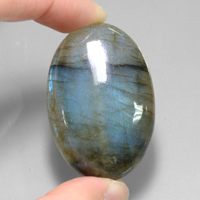 81.11캐럿 천연 멀티컬러 라브라도라이트, 타원형 컷, 40.3×27.4 mm, 투명한