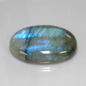 81.11캐럿 천연 멀티컬러 라브라도라이트, 타원형 컷, 40.3×27.4 mm, 투명한