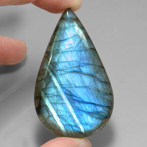 78.09캐럿 천연 멀티컬러 라브라도라이트, 배 모양, 48.6×29.2 mm, 투명한