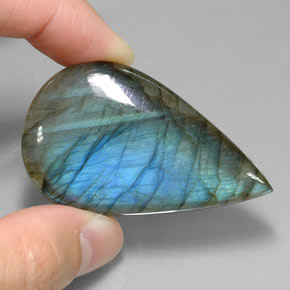 78.09캐럿 천연 멀티컬러 라브라도라이트, 배 모양, 48.6×29.2 mm, 투명한