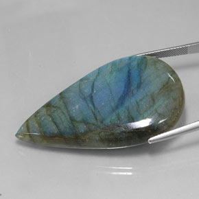 78.09캐럿 천연 멀티컬러 라브라도라이트, 배 모양, 48.6×29.2 mm, 투명한