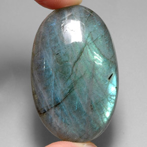 77.11캐럿 천연 멀티컬러 라브라도라이트, 타원형 컷, 41.1×26 mm, 투명한