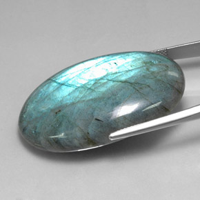 77.11캐럿 천연 멀티컬러 라브라도라이트, 타원형 컷, 41.1×26 mm, 투명한