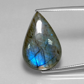 18.23캐럿 천연 멀티컬러 라브라도라이트, 배 모양, 23.5×15.7 mm, 투명한