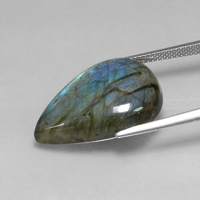 18.23캐럿 천연 멀티컬러 라브라도라이트, 배 모양, 23.5×15.7 mm, 투명한