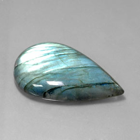 71.40캐럿 천연 멀티컬러 라브라도라이트, 배 모양, 42.7×26.8 mm, 투명한