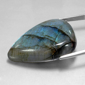 70.99캐럿 천연 멀티컬러 라브라도라이트, 배 모양, 36.8×26.4 mm, 투명한