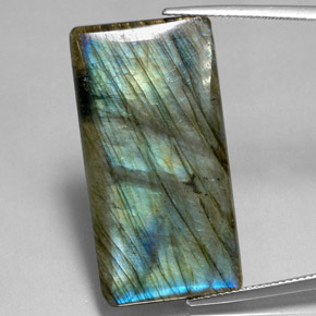 29.87캐럿 천연 멀티컬러 라브라도라이트, 바게트, 33.6×17.3 mm, 투명한